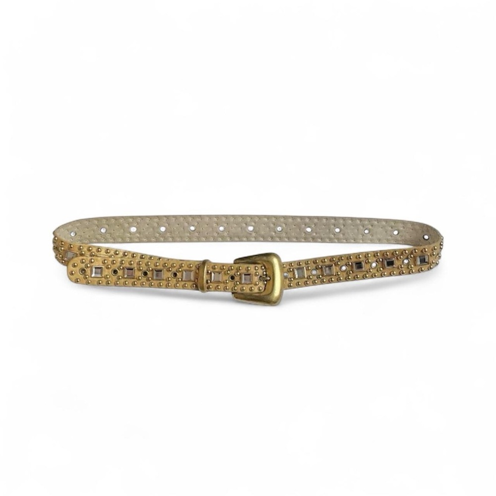 ✮⋆˙ Vintage studded western gold rhinestone skinny leather belt